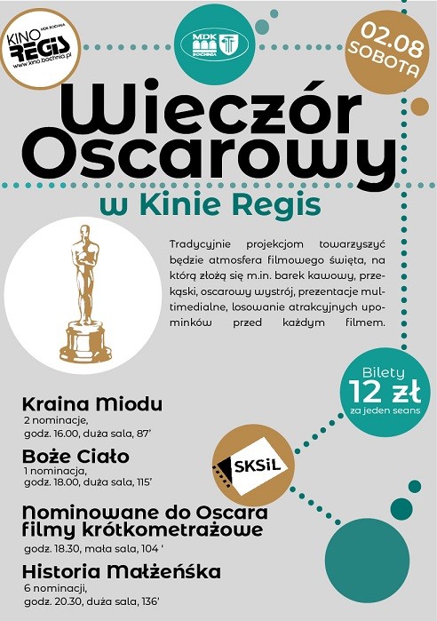Plakat informujący o wieczorze oscarowymw kinie Regis