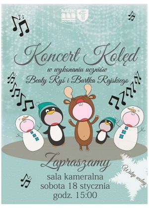 Plakat informujący o koncercie kolęd w wykonaniu Beaty Ryś i Bartka Rajskiego