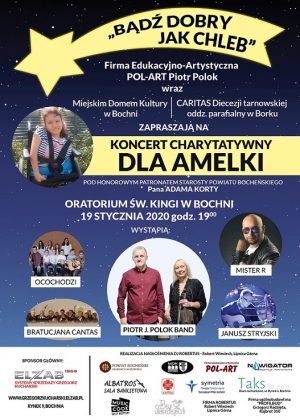 Plakat informujący o koncerie charytatywnym dla Amelki