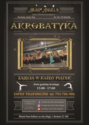 Plakat informujący o zajęciech akrobatyki