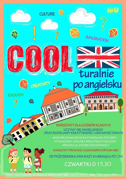 Plakat informujący o zajęciach "Coolturalnie po angielsku"