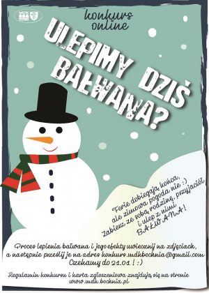 plakat infomujący o konkursie online "Ulepimy dziś bałwana"