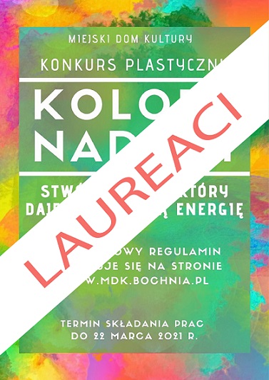 Kolorowy plakat z białym napisem kolory nadziei laureaci konkursu