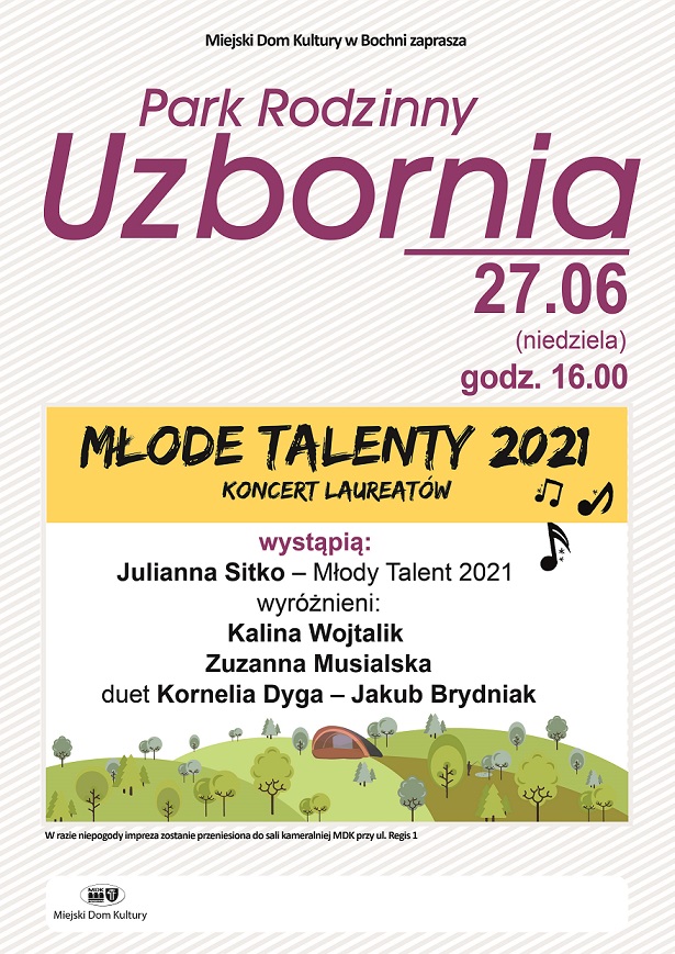 Plakat informujący o koncercie laureatów " Młode Talenty" 2021