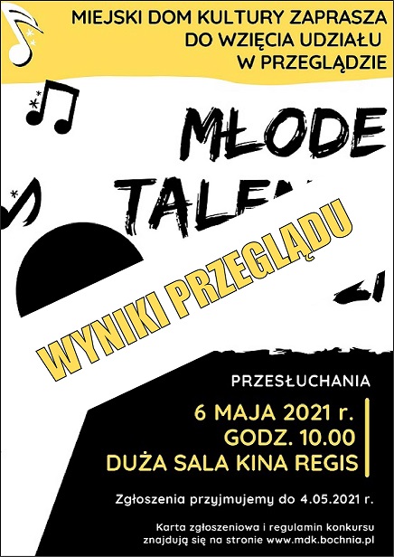 Grafika informująca o wynikach przeglądu "Młode talenty 2021"
