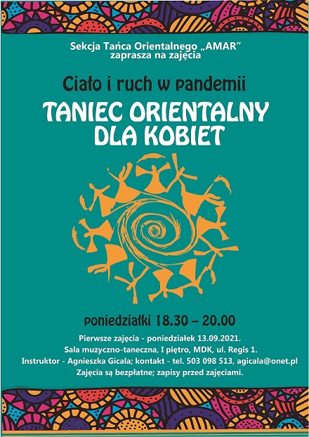 Plakat informujący o zajęciach z tańca orientalnego