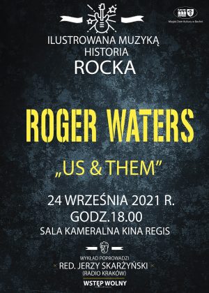 Plakat informujący o spotkaniu z cyklu " Ilustorwana muzyką historia rocka" 24.09.21