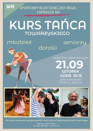 Plakat informujący o zajęciach z tańca towarzyskiego