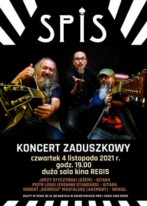 Plakat informujący o koncercie zaduszkowym SPIS 4.11.21r.