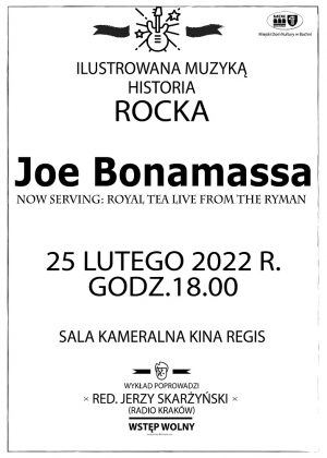 Plakat informujący o spotkaniu z cyklu Ilustrowana muzyką historia rocka 25 luty 2022