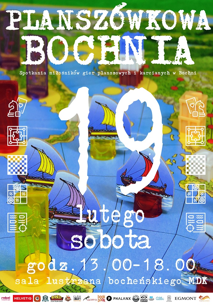 Plakat informujący o spotkaniu z cyklu "Planszówkowa Bochnia"