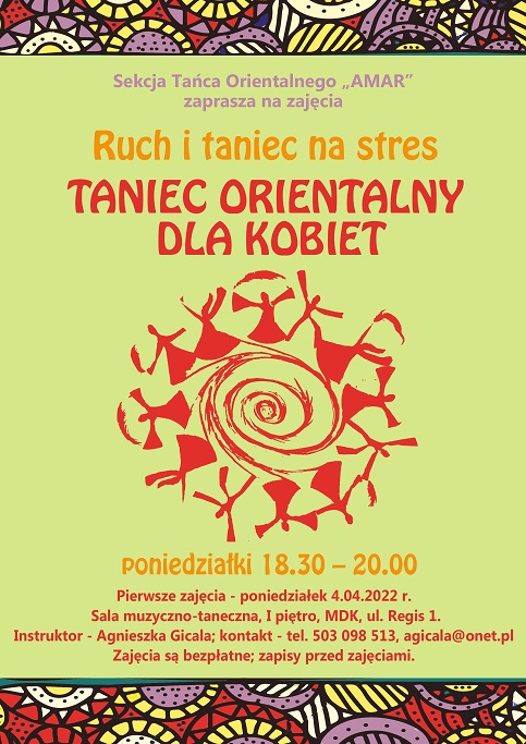 Plakat informujący o zajęciach tańca orientalnego dla kobiet