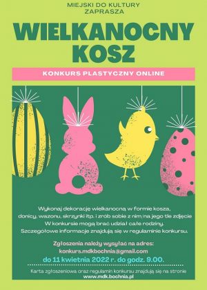 Plakat informujący o konkursie plastycznym online Wielkanocny kosz