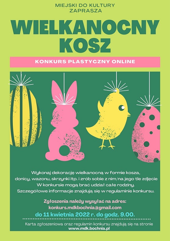 Plakat informujący o konkursie plastycznym online Wielkanocny kosz