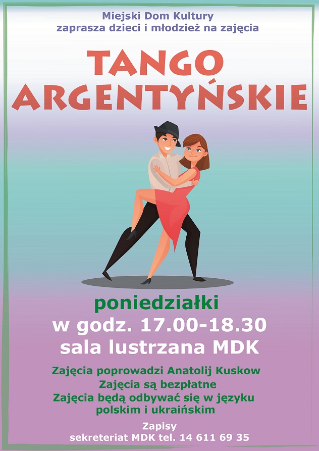 Plakat informujący o zajęciach z tanga argentyńskiego