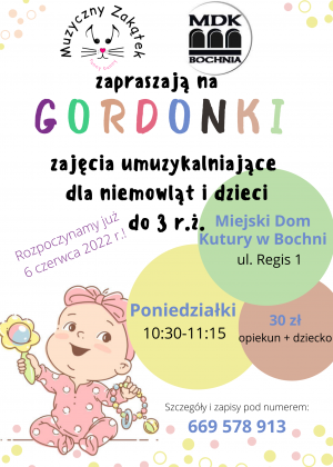 Plakat informujący o zajęciach dla dzieci " Gordonki"