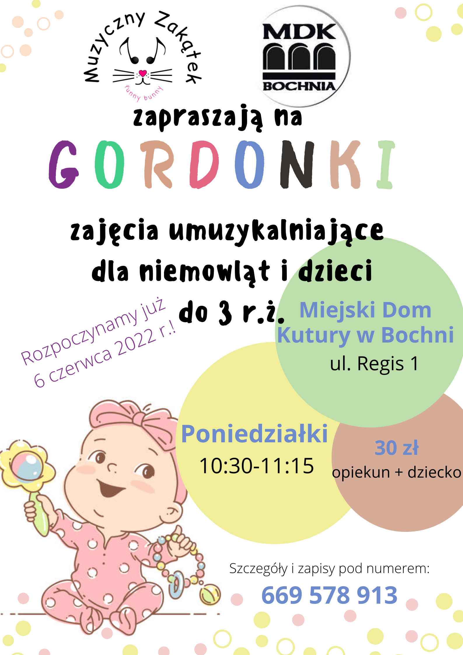 Plakat informujący o zajęciach dla dzieci " Gordonki"