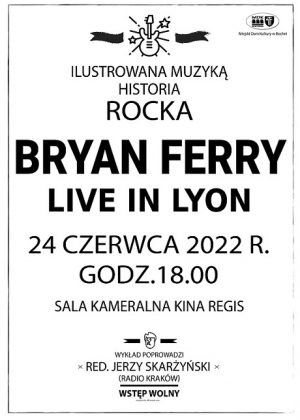 PLakat informujący o spotkaniu z cyklu Ilustrowasna muzyką historia rocka 24.06