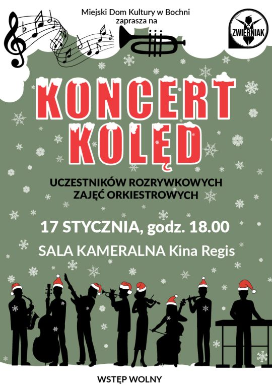 Plakat informujący o KOncercie KOolęd 17.01.2024 r.