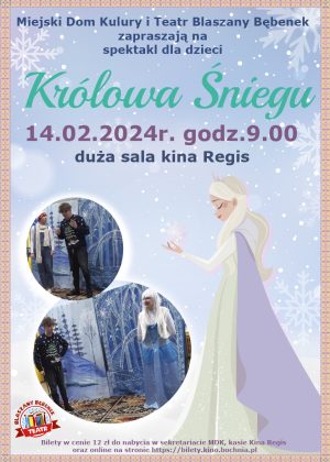 Plakat informujący o teatrzyku Królowa Sniegu