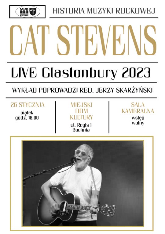 Plakat informujący o wykładzie red. Skarżyńskiego na temat Cat Stevens