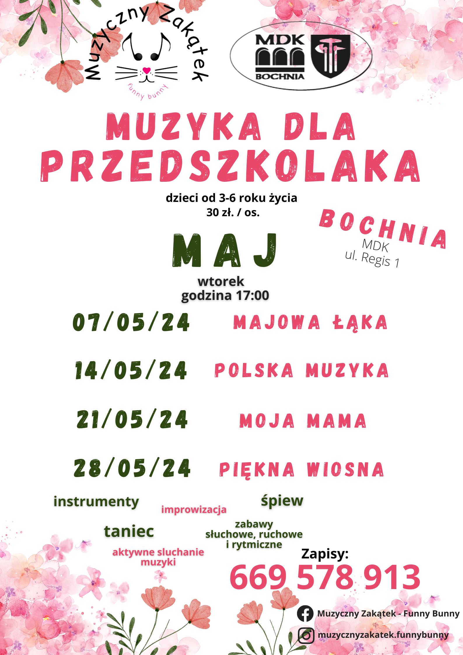 Muzyka dla przedszkolaka harmonogram MAJ