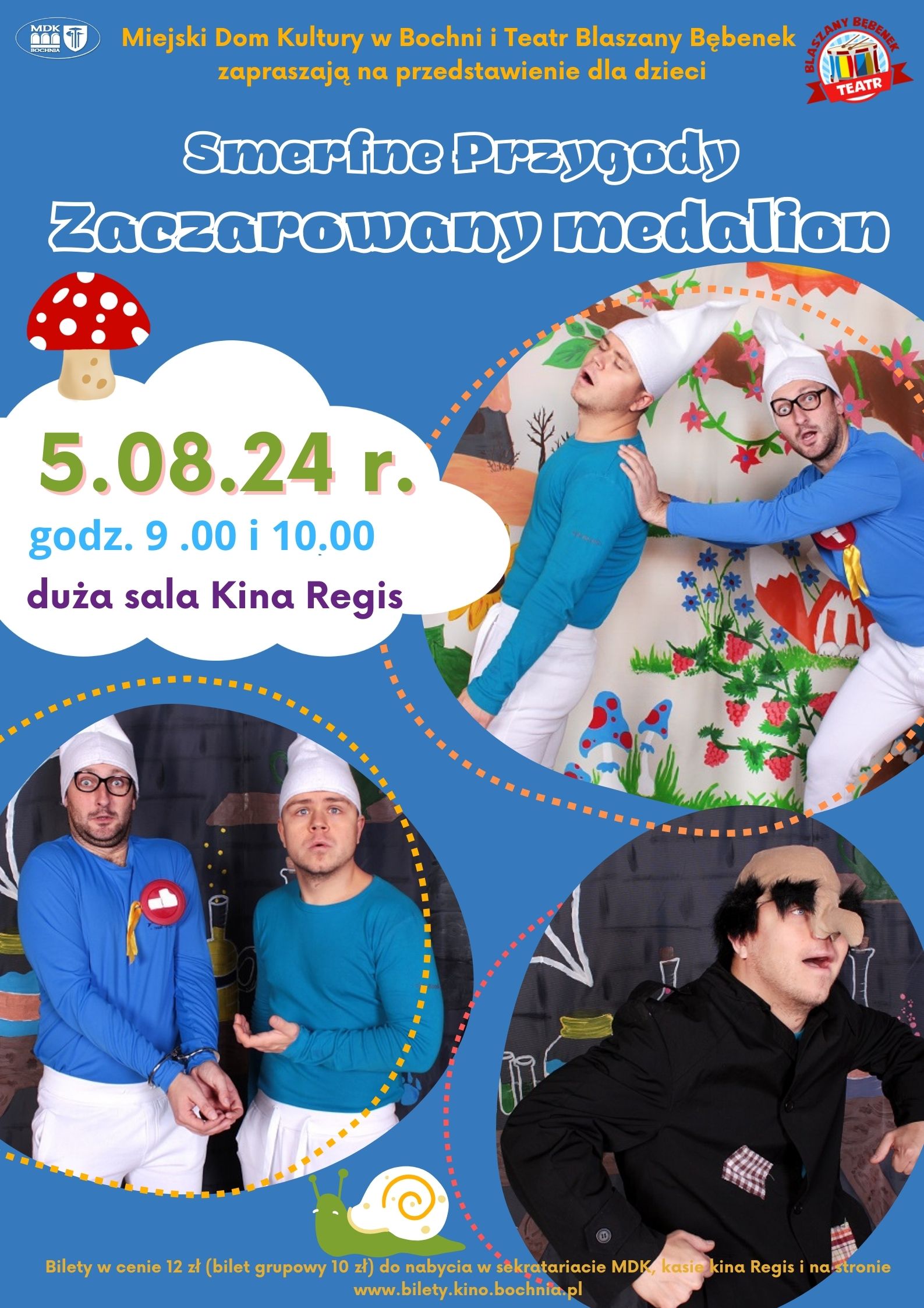 ,,Smerfne przygody. Zaczarowany medalion" - teatrzyk 5.08.24.r duża sala kina Regis - szczegóły w poście