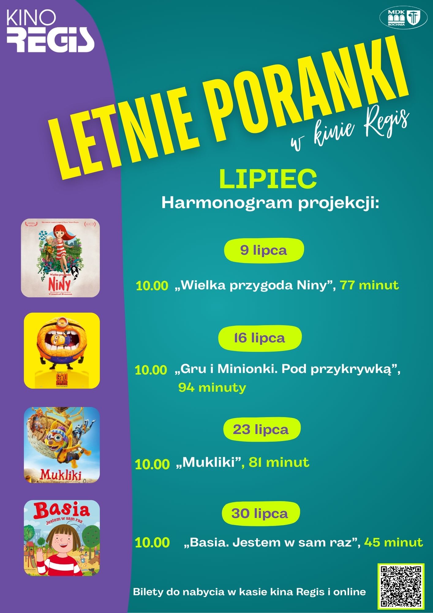 Plakat informuącu o letnich porankach w kinie Regis