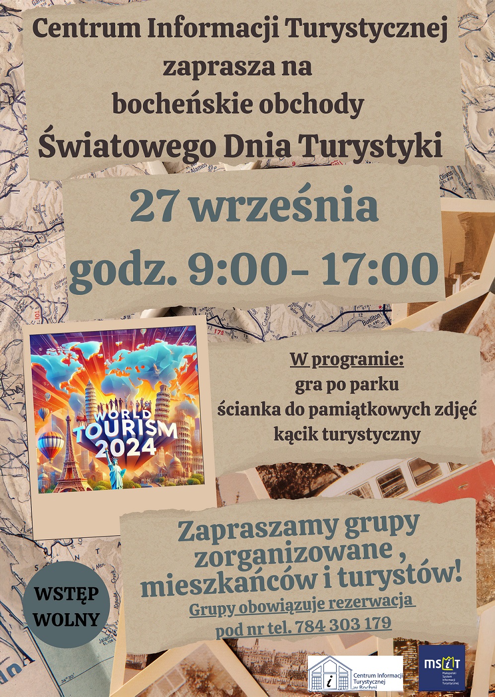 Plakat o Bocheńskich obchodach Światowego Dnia Turystyki 27.09 gdoz. 9 - 17