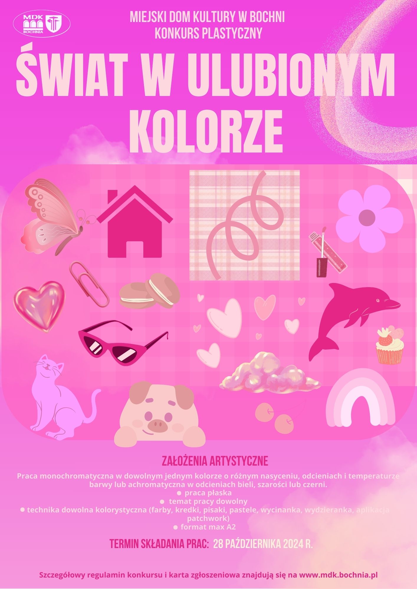 Plakat infotmujący o konkursie plastycznym ,, świat w ulubinym kolorze" szczegóły w poście
