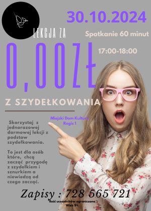 Plakat informujący o darmowej lekcji szydełkowania 30.10.