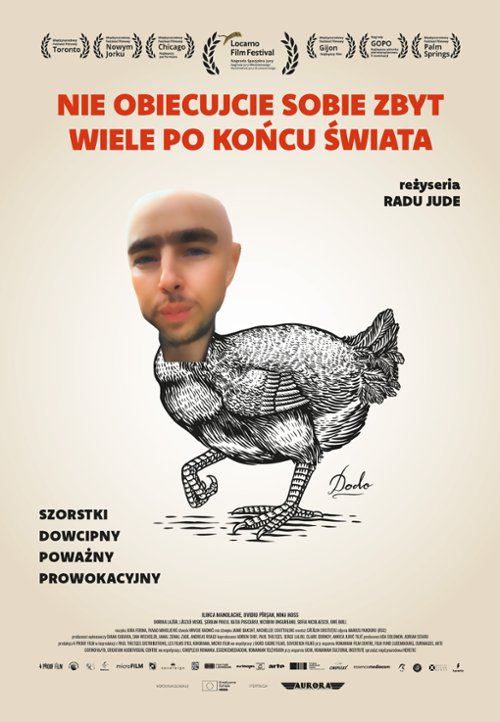 Plakat informujący o filmie " Nie obiecujcie sobie wiele po końcu świata" w ramach DKF