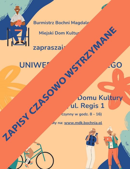 Grafika informująca o wstrzymaniu zapisów na uniwersytet trzeciego wieku