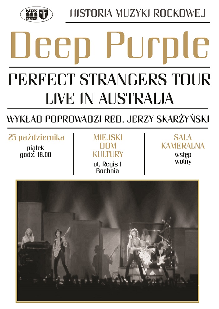 Plakat informujący o spotkaniu z cyklu historia muzyki rockowej. 25.10 godz. 18.00