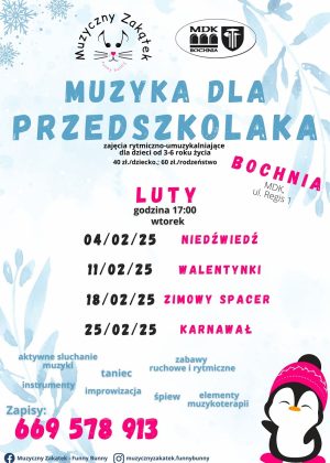 Plakat informujący o zajęciach ,, Muzyka dla przedszkolaka"