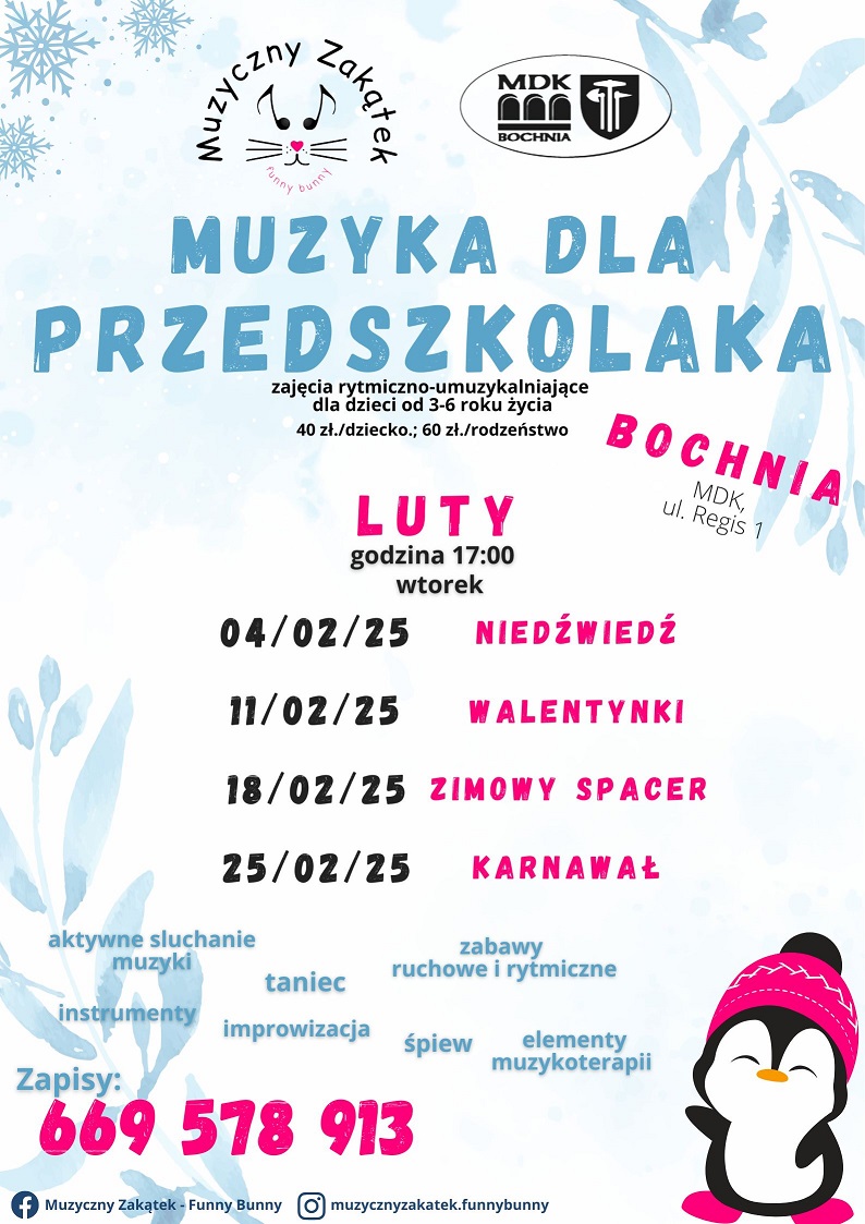 Plakat informujący o zajęciach ,, Muzyka dla przedszkolaka"