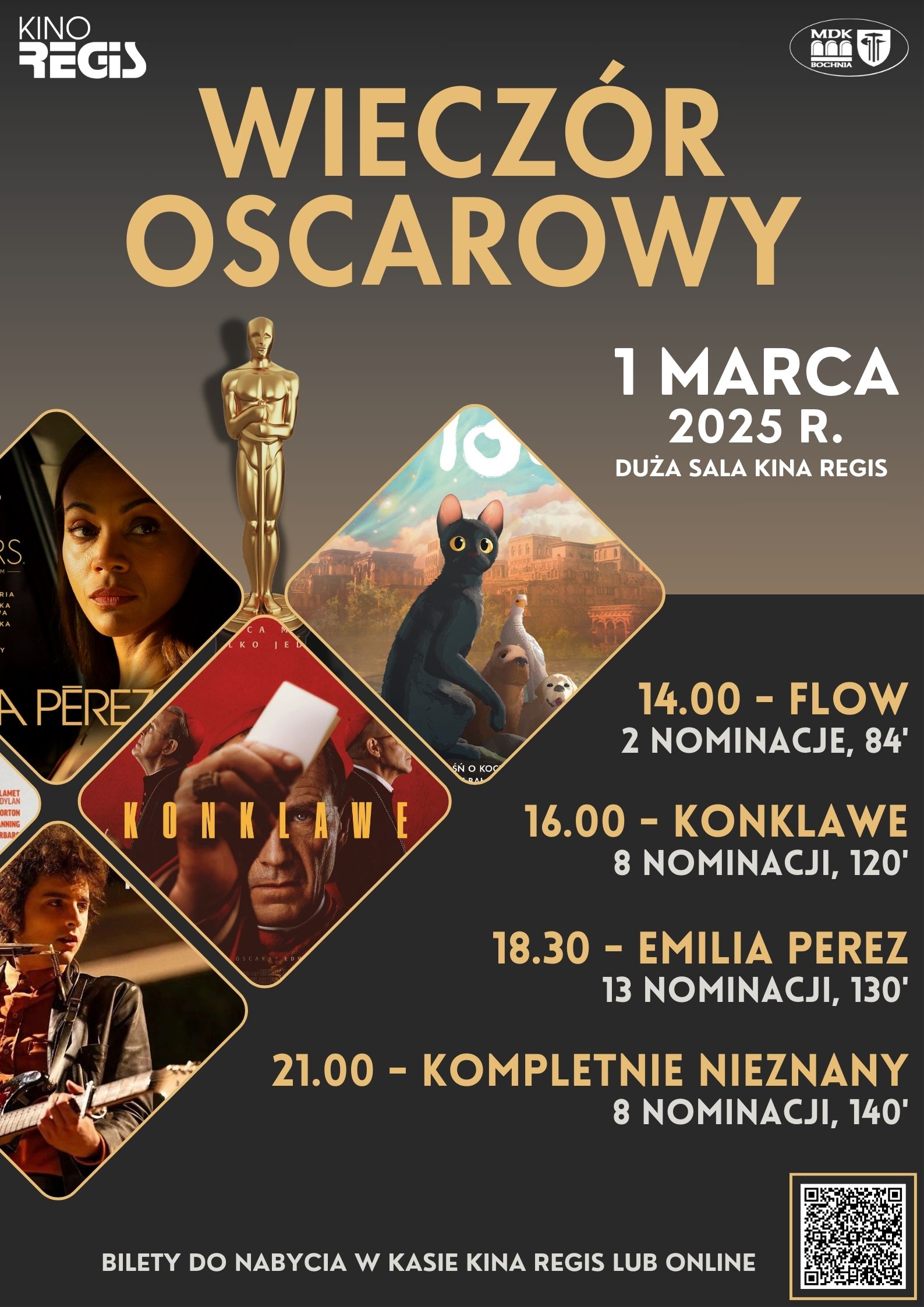 Plakat informujący o Wieczorze Oscarowym , który odbędzie się 1 marca 2025 r. - szczegóły w poście