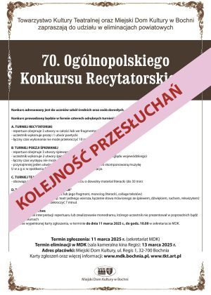 Plakat informujący o kolejnosci przesłuchań OKR - szczegóły w poście
