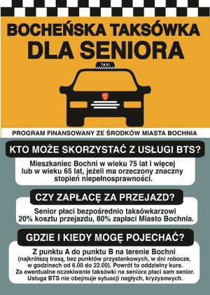 Grafika obrazująca program Bocheńska taksówka dla seniora - szczegóły w poście