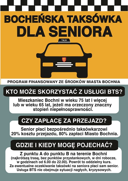 Grafika obrazująca program Bocheńska taksówka dla seniora - szczegóły w poście