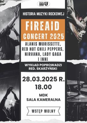 Plakat informujący o spotkaniu z cyklu "Ilustrowana muzyką histroia rocks" - 28.03.2025 r. o godz 18 - szczegóły w poście