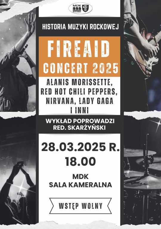 Plakat informujący o spotkaniu z cyklu "Ilustrowana muzyką histroia rocks" - 28.03.2025 r. o godz 18 - szczegóły w poście