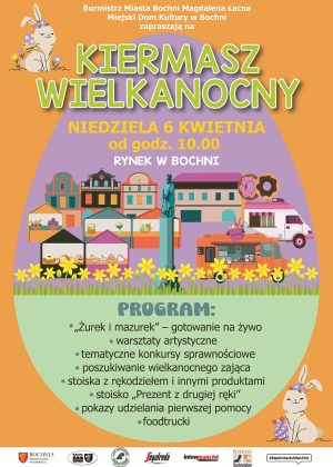 Plakat informujący o kiermaszu wielkanocnym - szczegółowe informacje w poście