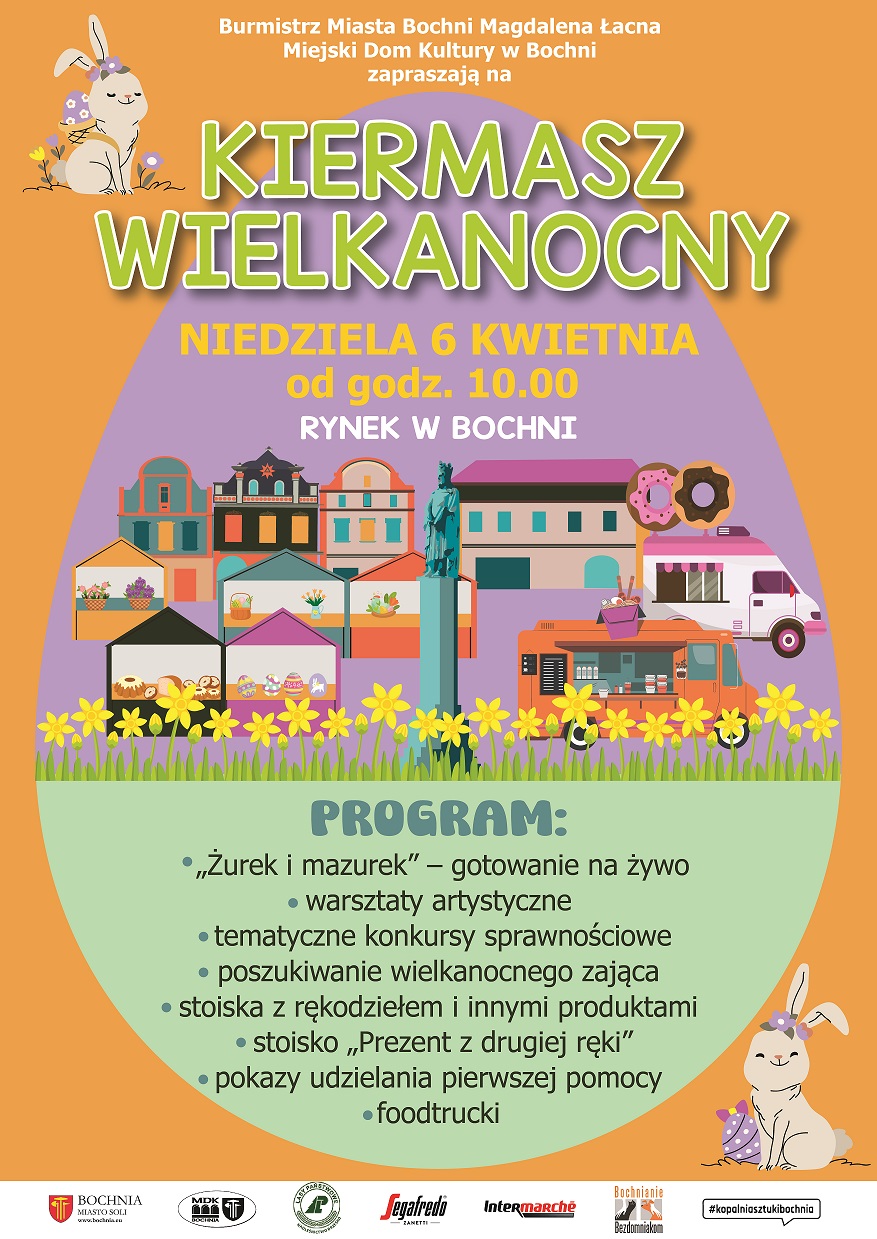 Plakat informujący o kiermaszu wielkanocnym - szczegółowe informacje w poście