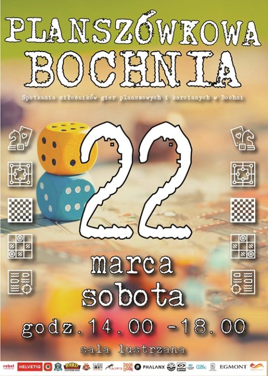 Plakat informujący o kolejnym spotkaniu w ramach Planszówkowej Bochni 22.03.25 r. - szczegóły w poście