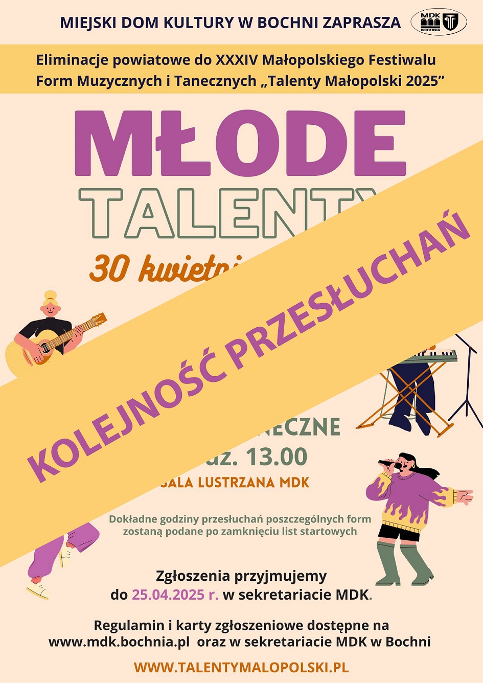 Kolejność przesłuchań młodych talentów w poście