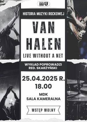 Plakat informujący o kolejnym spotkaniu z cyklu Historia muzyki rockowej - szczegóły w poście