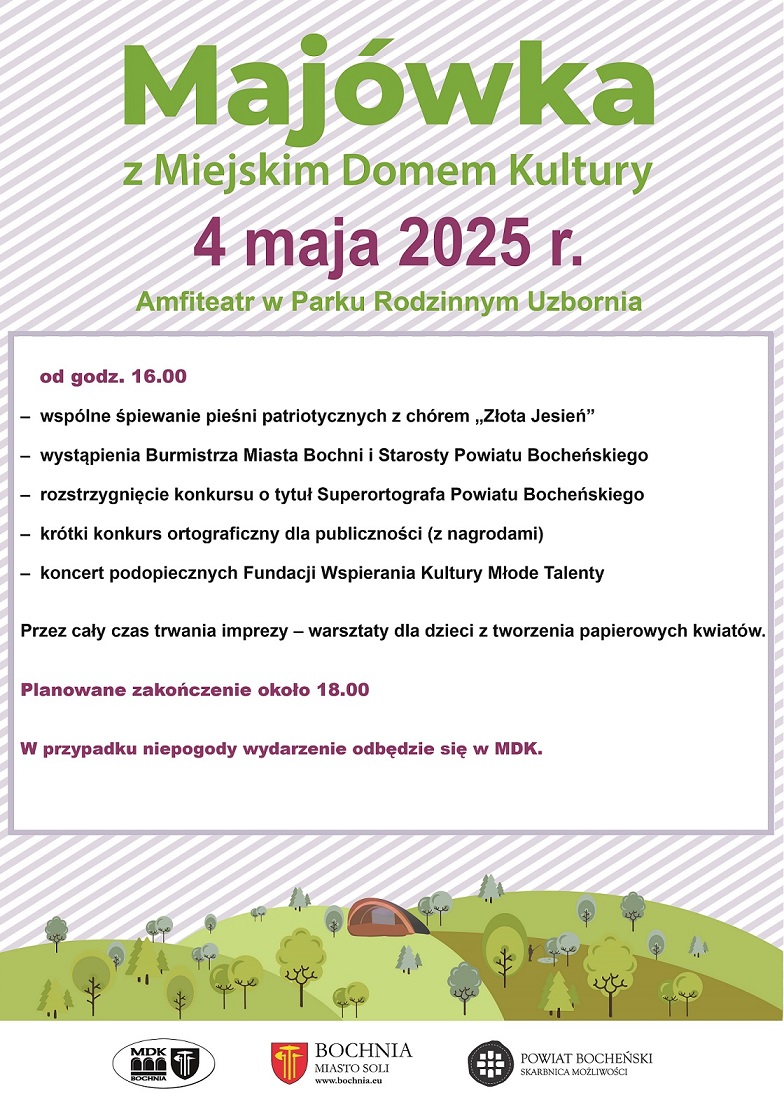 Grafika informująca o Majówce z MDK, która odbędzie się 4 maja w godz 16-18, szczegóły w poście