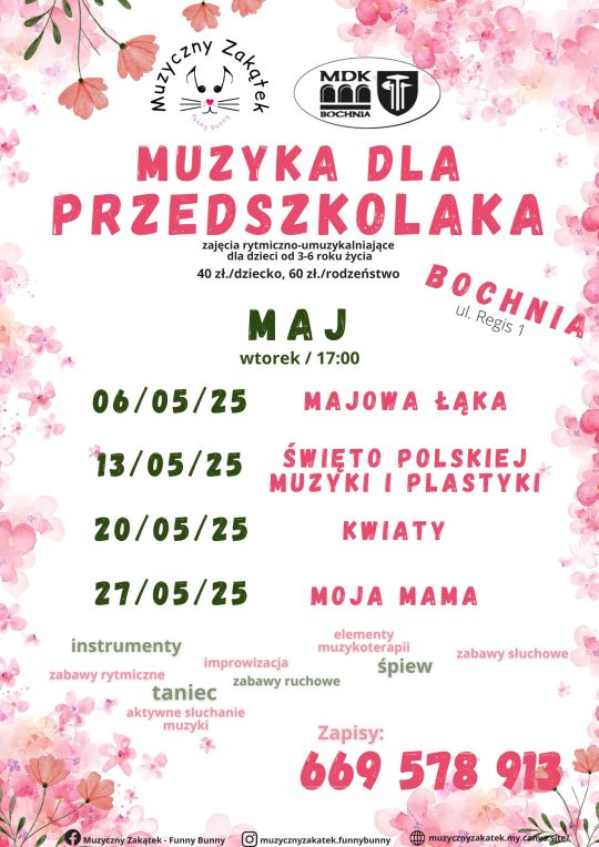 Muzyka dla przedszkolaka - harmonogram