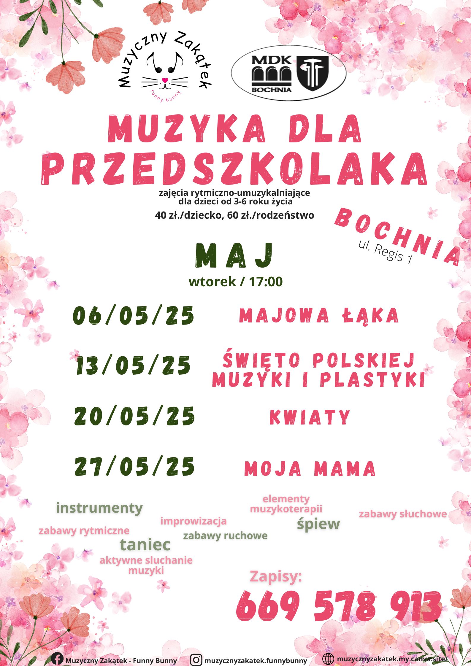 Muzyka dla przedszkolaka - harmonogram